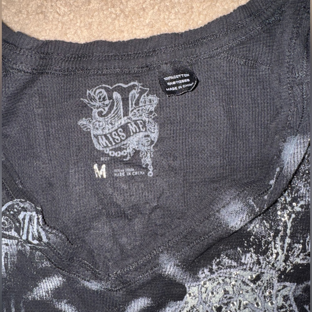Miss Me Black Sheer Top with Silver Accents - Picture 2 of 3